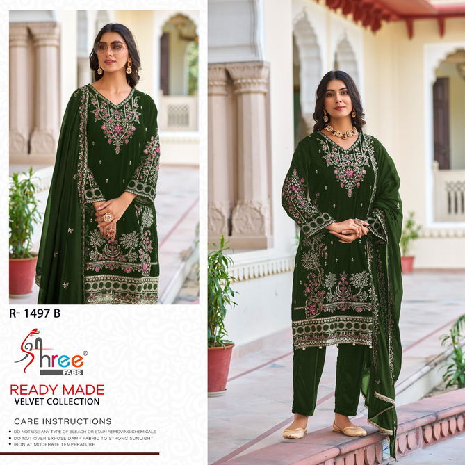 R 1497 By Shree Winter Wear Velvet Pakistani Suits Wholesale Shop in Surat